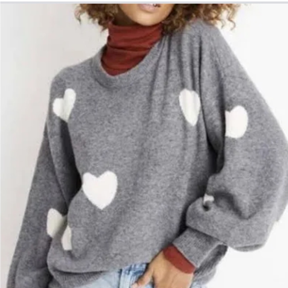 Madewell Balloon Sleeve Heart Sweater